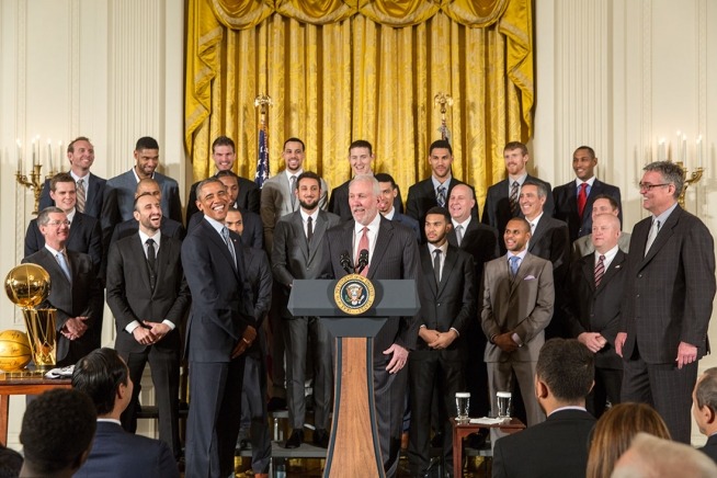 San Antonio Spurs NBA champions with President Obama in the East Room White House January 2015
