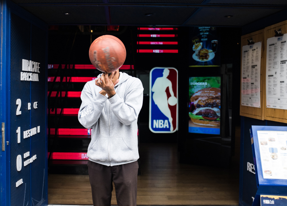 Barcelona, Spain - February 20, 2019: The first official restaurant of the NBA in Europe in the epicenter of the city of Barcelona, in Las Ramblas, 120. Located on three floors of a spectacular and historic neoclassical building overlooking the Ramblas, in a unique area of the city, to be able to live and enjoy an authentic NBA experience