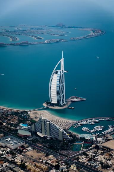 Aerial view of the Burj Khalifa. 