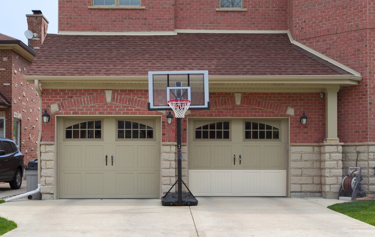 basketball hoop outside the garage