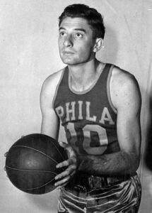 Joe Fulks wearing a classic Philadelphia Warriors jersey