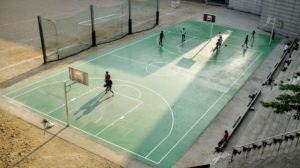 an outdoor basketball court