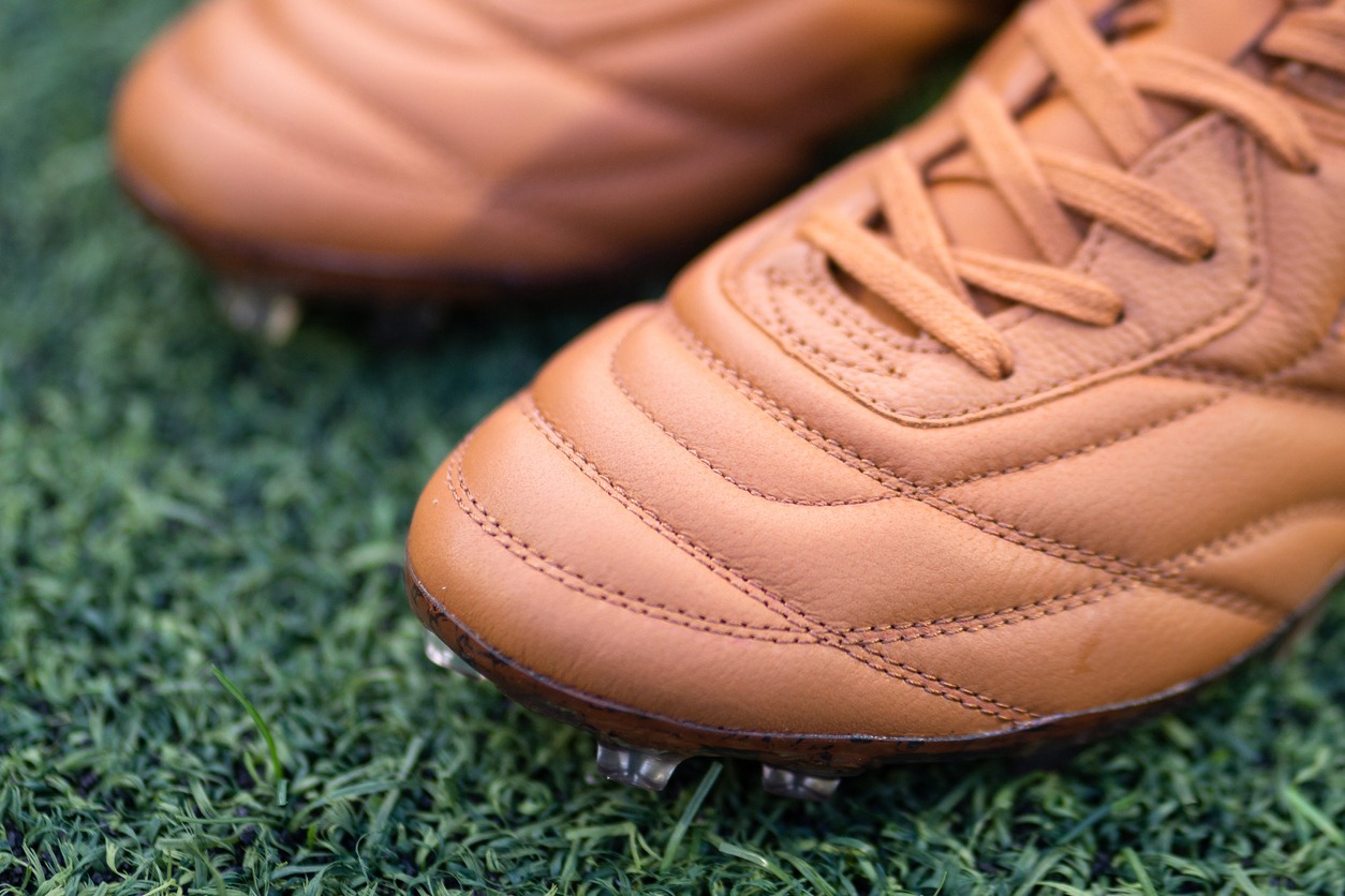 leather upper of football shoes