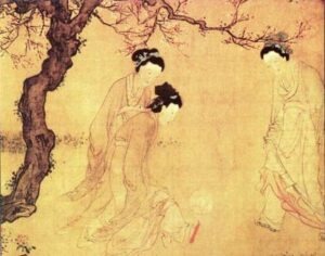 Ancient Chinese art depicting women playing cuju
