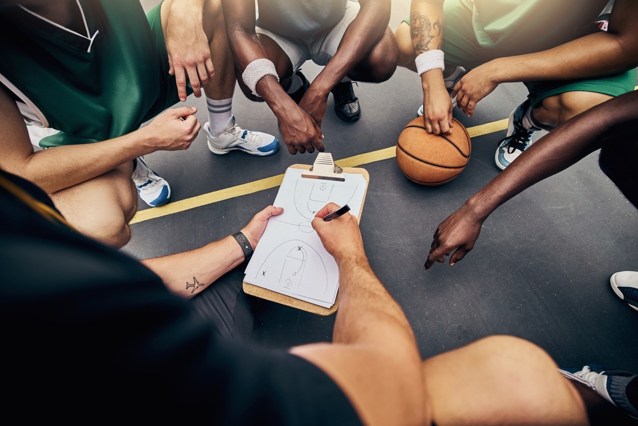 a basketball team creating a game plan